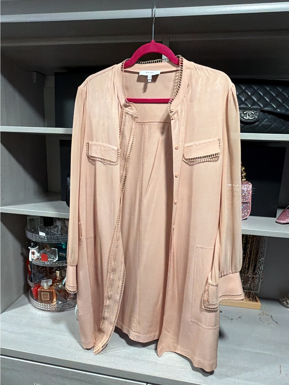 Reiss Blush Pink Long Sleeve Shirt Dress